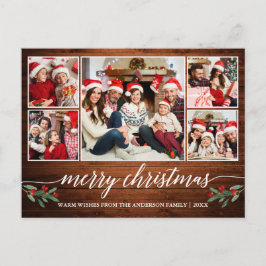 Carte Postale Moderne Calligraphie Bois 5 Photo Famille Noël