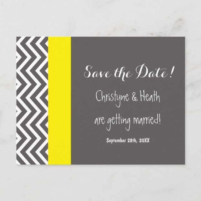 Carte postale moderne Chevron gris et jaune Save D (Devant)
