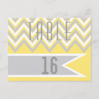 moderne chevron gris, jaune mariage numéro de tabl