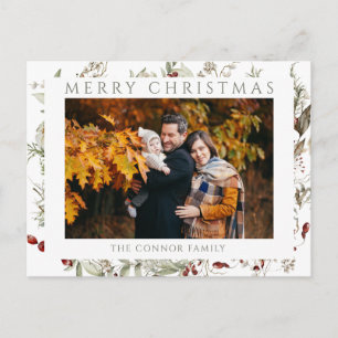 Carte Postale Moderne Chic Boho Fleur sauvage Joyeux Noël