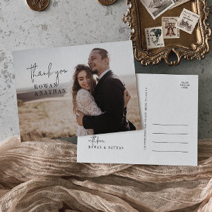 Carte Postale Moderne Chic noir blanc photo Mariage Merci