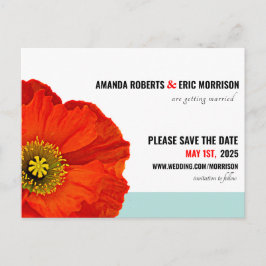 Carte Postale Moderne Chic Red Poppy Mint Turquoise Enregistrer 