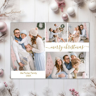 Carte Postale Moderne Écriture Dorée 5 Photos de Noël Multiples
