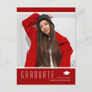 Carte Postale Moderne Elégant Gradué Photo Faire-part rouge