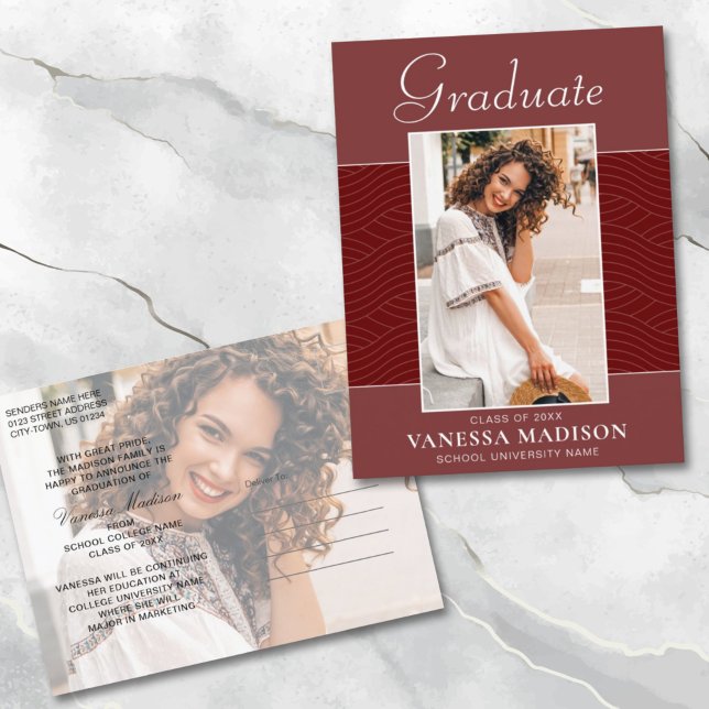 Carte Postale Moderne | Élégant Script Terracotta Red 2 Photo (Créateur téléchargé)