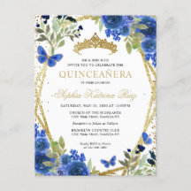 Moderne Floral Marine Bleu Or Tiara Quinceañera