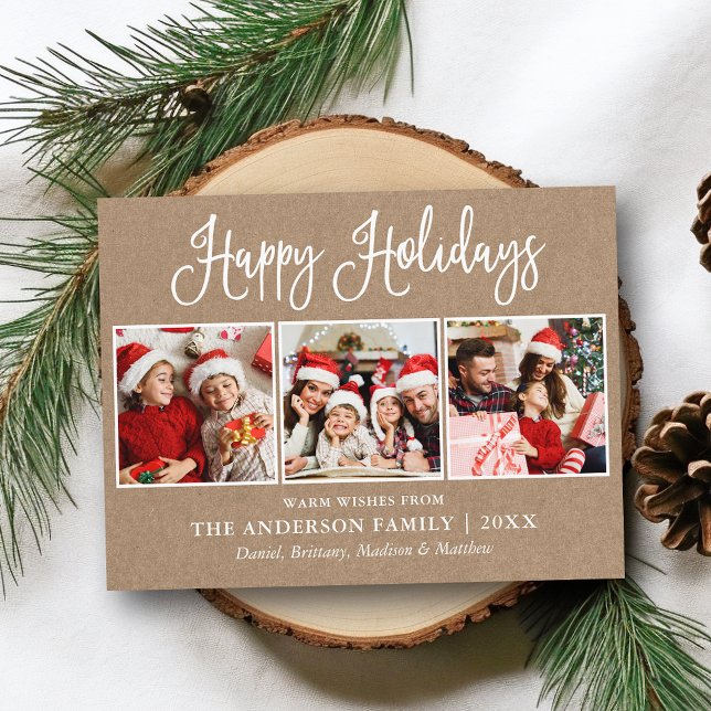 Carte Postale Moderne Fun Calligraphy 3 Photos Kraft Holiday (Customize to change your personalized text size or text style.)