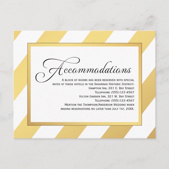 Carte Postale Moderne Gold Stripes Mariage Hébergements (Devant)