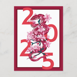 Carte Postale Moderne Gras Rouge Chinois Nouvel An 2025 Serpent 