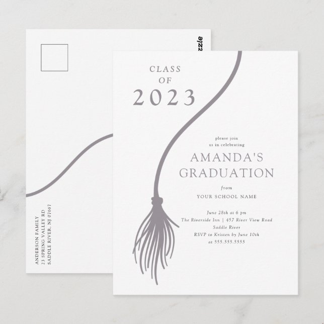 Carte postale moderne Grey Tassel Graduation Party (Devant / Derrière)
