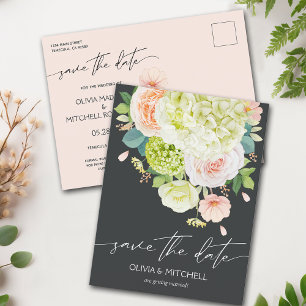 Carte Postale Moderne Hydrangea Roses foncé Enregistrer la date