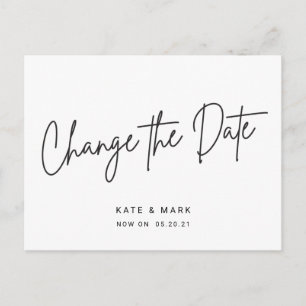 Carte Postale Moderne Mariage Noir Blanc Script Changer la Date
