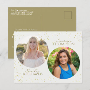 Carte Postale Moderne minimaliste Double Graduation Party Gold