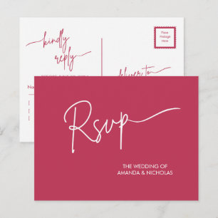 Carte Postale Moderne minimaliste Magenta rouge et blanc RSVP