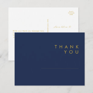 Carte Postale Moderne minimaliste Marine Bleu Mariage or Merci