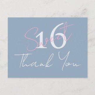 Carte Postale Moderne Minimaliste Merci 16ème Rose Bleu