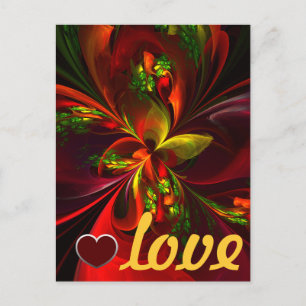 Carte Postale Moderne motif d'art abstrait floral rouge et vert 