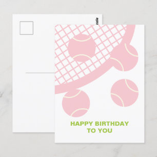 Carte Postale Moderne Pink Tennis Ball Racket Joyeux anniversair