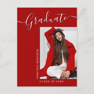 Carte Postale Moderne Red Pink 1 Photo Elegant Script