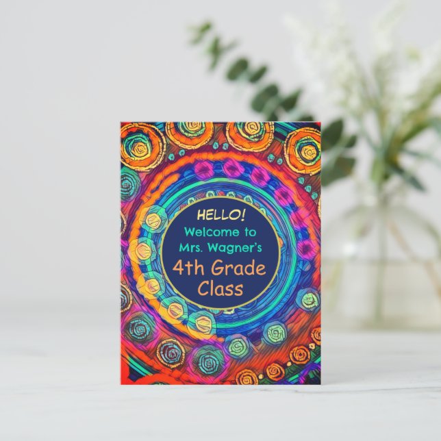 Carte Postale Moderne Retour à l'école Nom de l'enseignant Class (Debout devant)