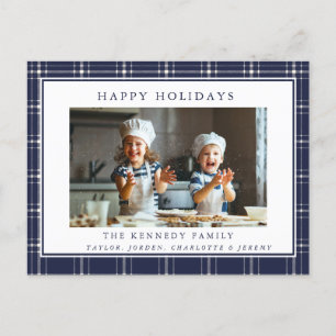 Carte Postale Moderne Russe Bleu Plaid Famille Photo Noël 