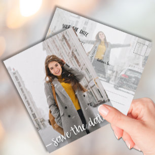Carte Postale Moderne Script Photo Graduation ENREGISTRER LA DAT