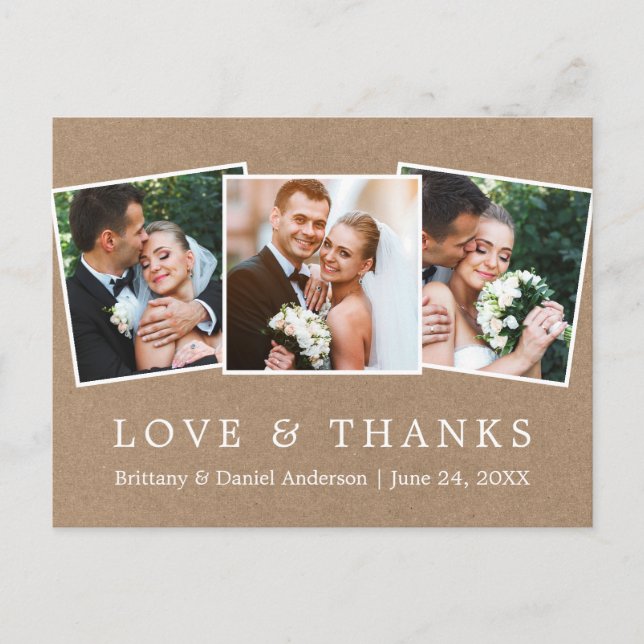 Carte Postale Moderne Simple Amour Merci Mariage 3 Photo Kraft (Devant)