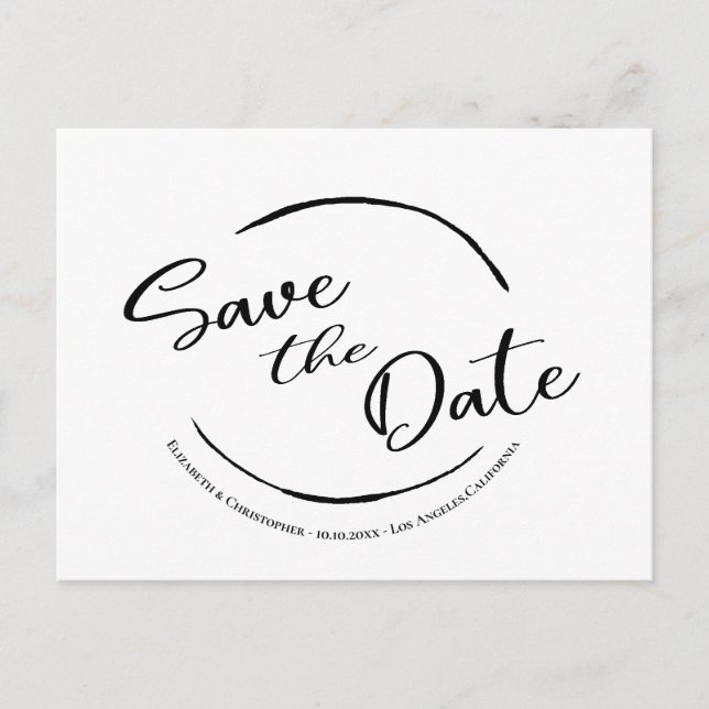 Carte Postale Moderne Simple Enregistrer Le Logo Date Noir Blanc (Devant)