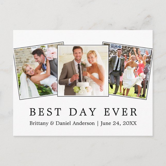 Carte Postale Moderne Simple Meilleur Jour Jamais Mariage 3 Phot (Devant)