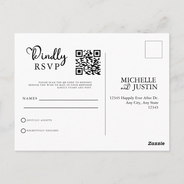 Carte Postale Moderne Simple Minimaliste Mariage QR Code RSVP Po (Dos)