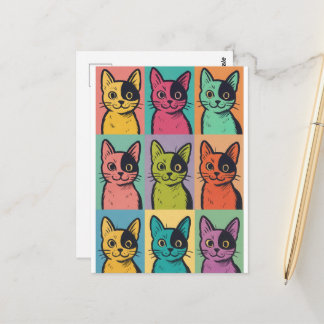 Carte postale moderne tendance rétro de chat d'art