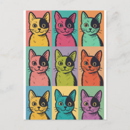 Carte postale moderne tendance rétro de chat d'art