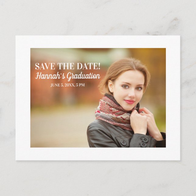 Carte Postale Moderne White Graduation Enregistrer Date Paysage  (Devant)