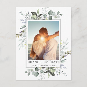 Carte Postale Modifier la date Elegant Eucalyptus Mariage PHOTO