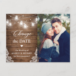 Carte Postale Modifier la date Rustic Wood String Lights photo