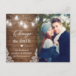 Carte Postale Modifier la date Rustic Wood String Lights photo