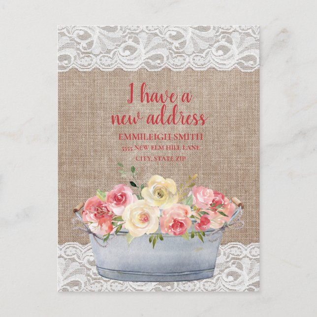 Carte Postale Modifier l'adresse Tub en métal Fleurs de crème ro (Devant)