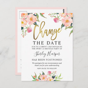 Carte Postale Modifier Le Script Date Rose Floral Or
