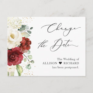Carte Postale Modifier le script de date Rouge Blanc Floral Euca