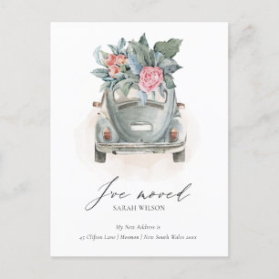 Carte Postale Moft Pastel Aquarelle Florale Voiture que j'ai dép