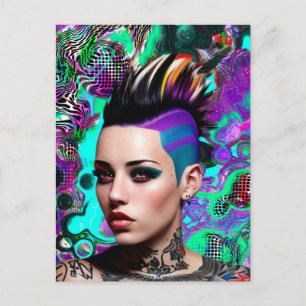 Carte Postale Mohawk Punk Girl Art Abstrait