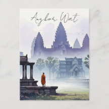 Moine à Angkor Wat Cambodge Aquarelle