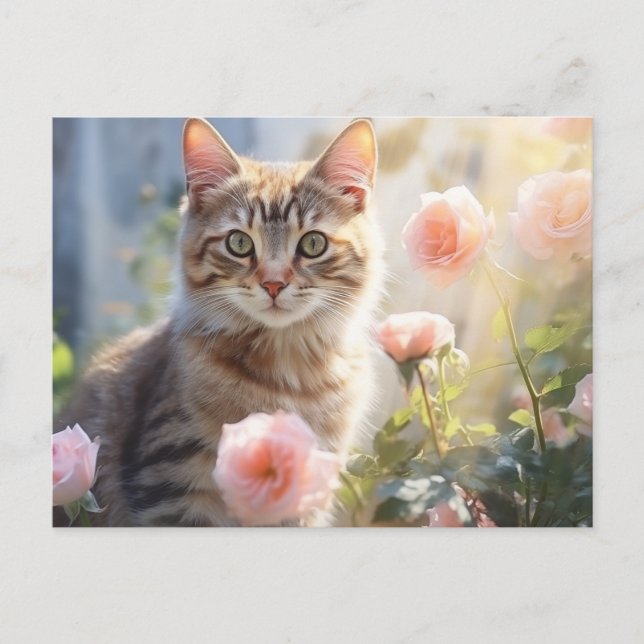 Carte Postale Mois de naissance Roses de juin et chat (Devant)