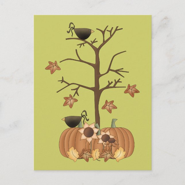 Carte Postale Moisson Automne Citrouille Crow Feuilles (Devant)
