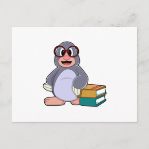 Carte Postale Mole avec lunettes et livres