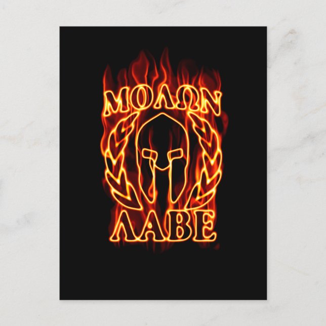 Carte Postale Molon Labe Laurels guerrier spartiate en feu (Devant)