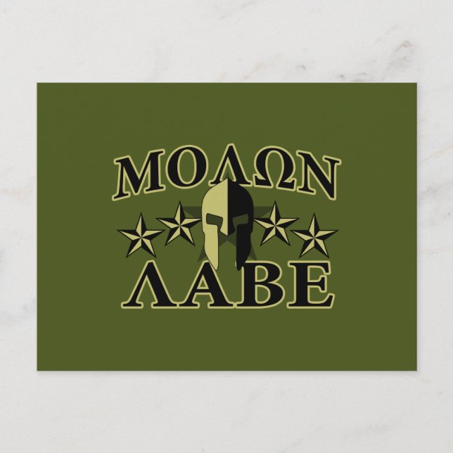 Carte Postale Molon Labe Spartan 5 étoiles Olive Green (Devant)