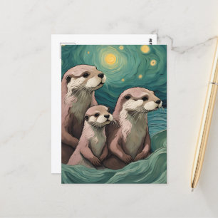 Carte Postale Momma Poppa et Baby Otter dans l'océan