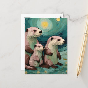 Carte Postale Momma Poppa et Baby Otter dans l'océan
