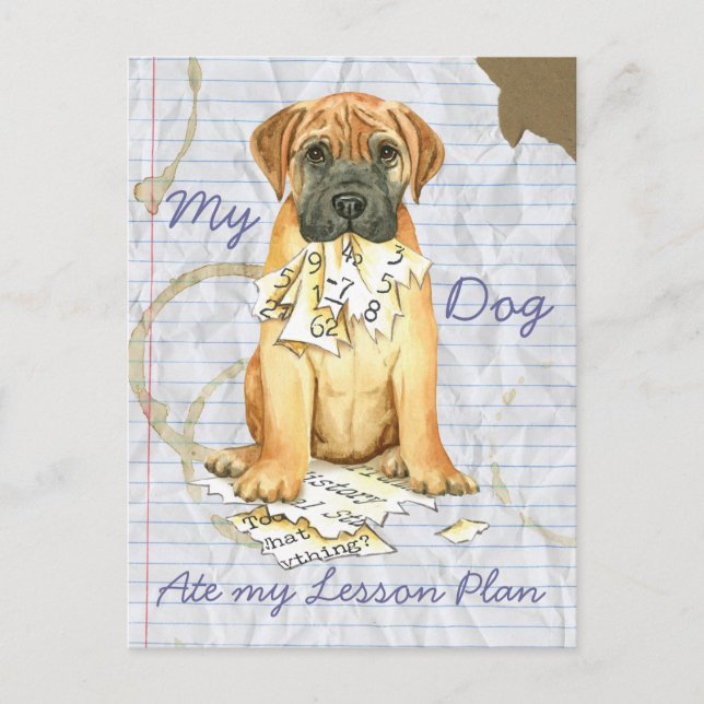 Carte Postale Mon Bullmastiff a mangé mon plan de leçon (Devant)